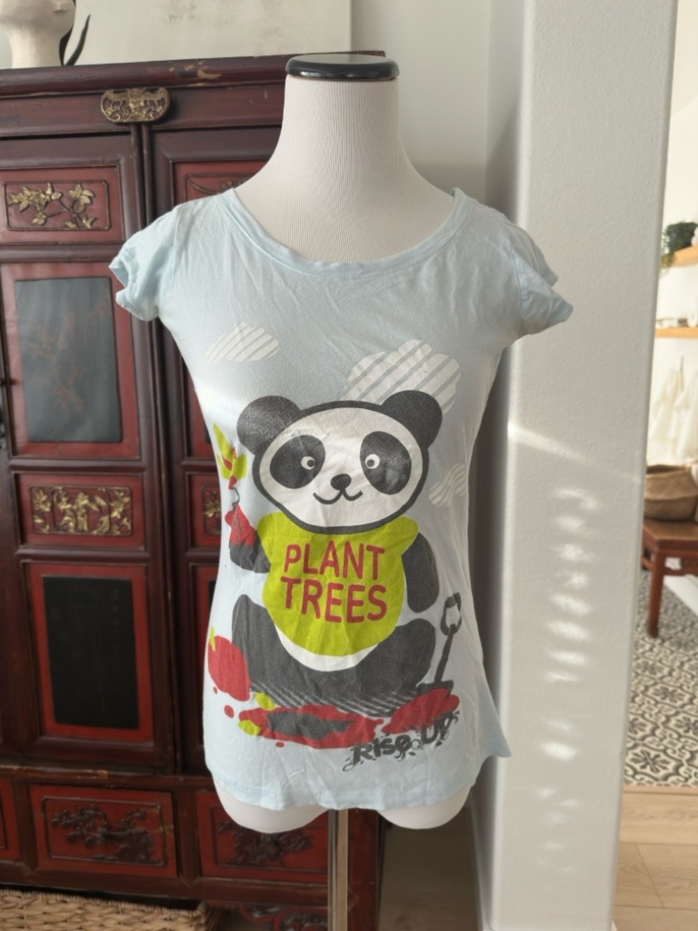 Light Blue Panda 'Plant Trees' Graphic Tee Size M